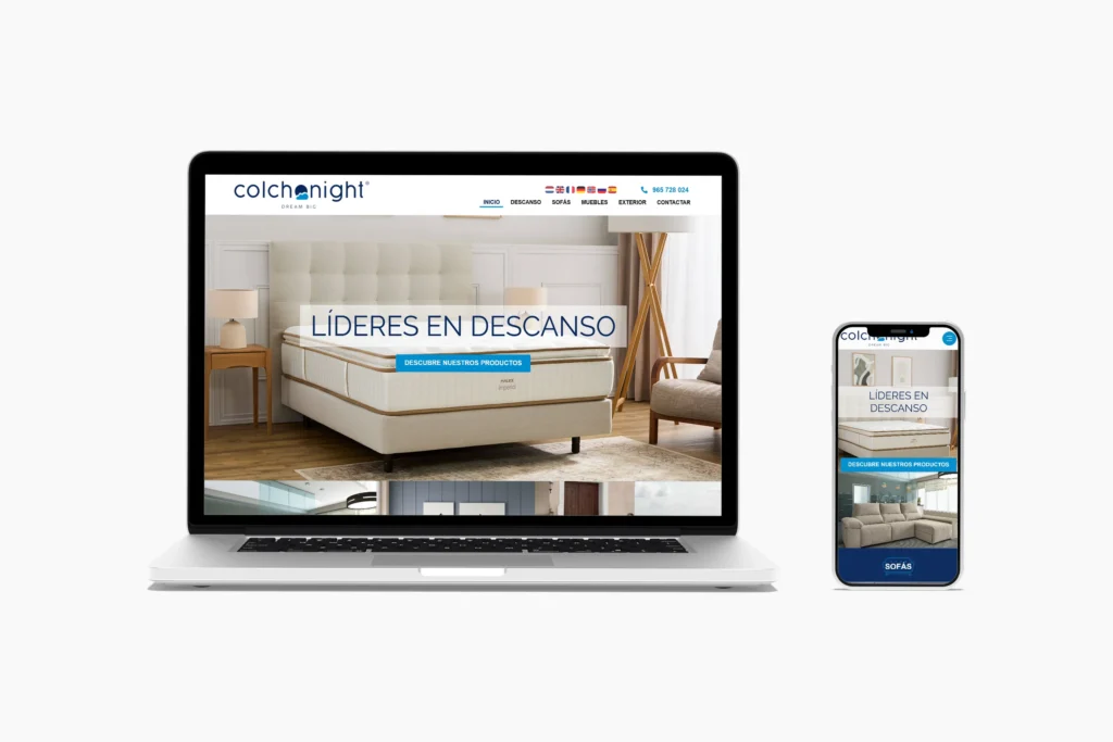 Web de Colchonight en portátil y móvil