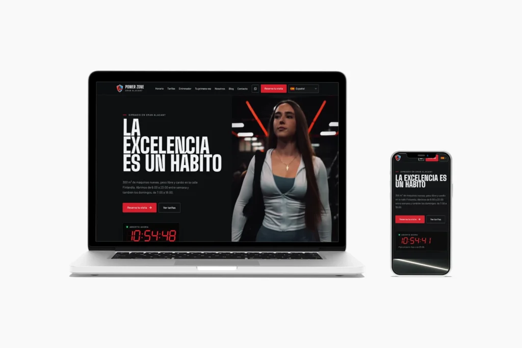 Web de PowerZone Fitness en portátil y móvil