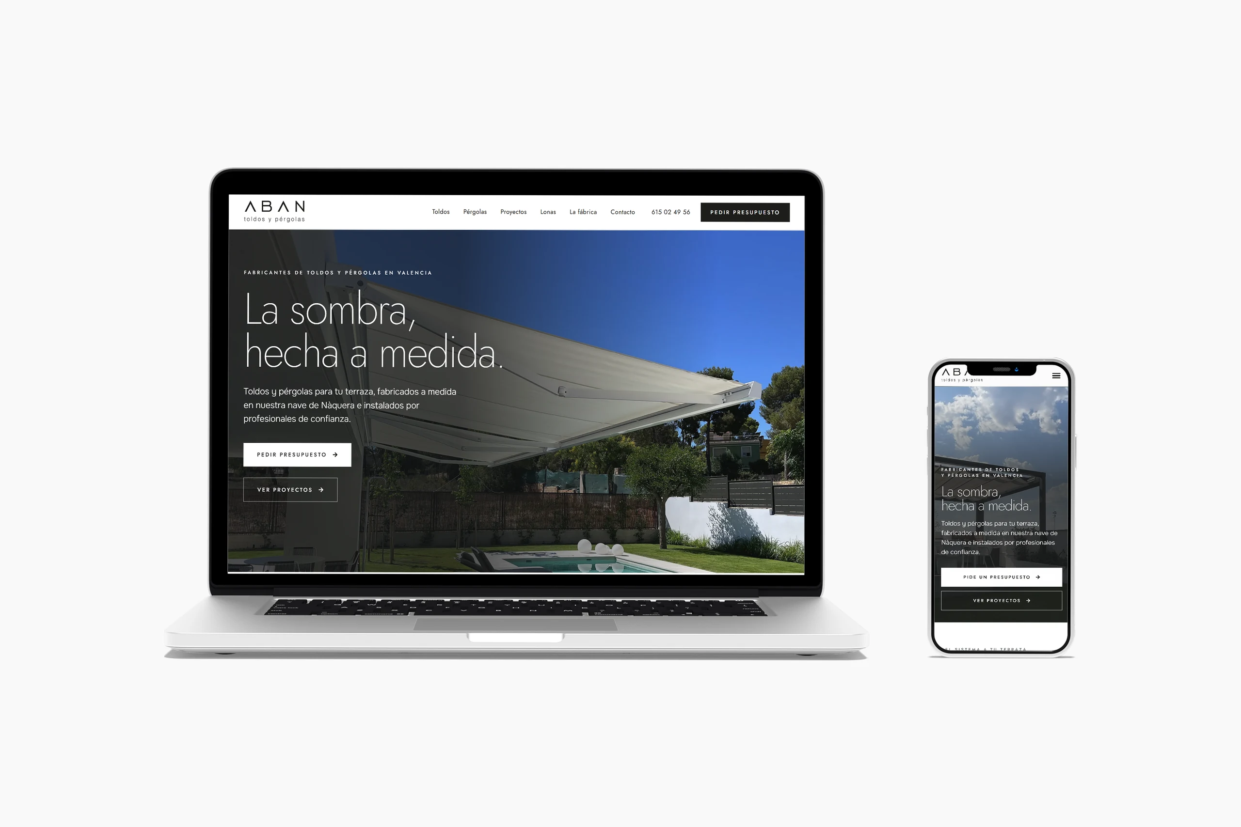 Web de Toldos Aban en portátil y móvil